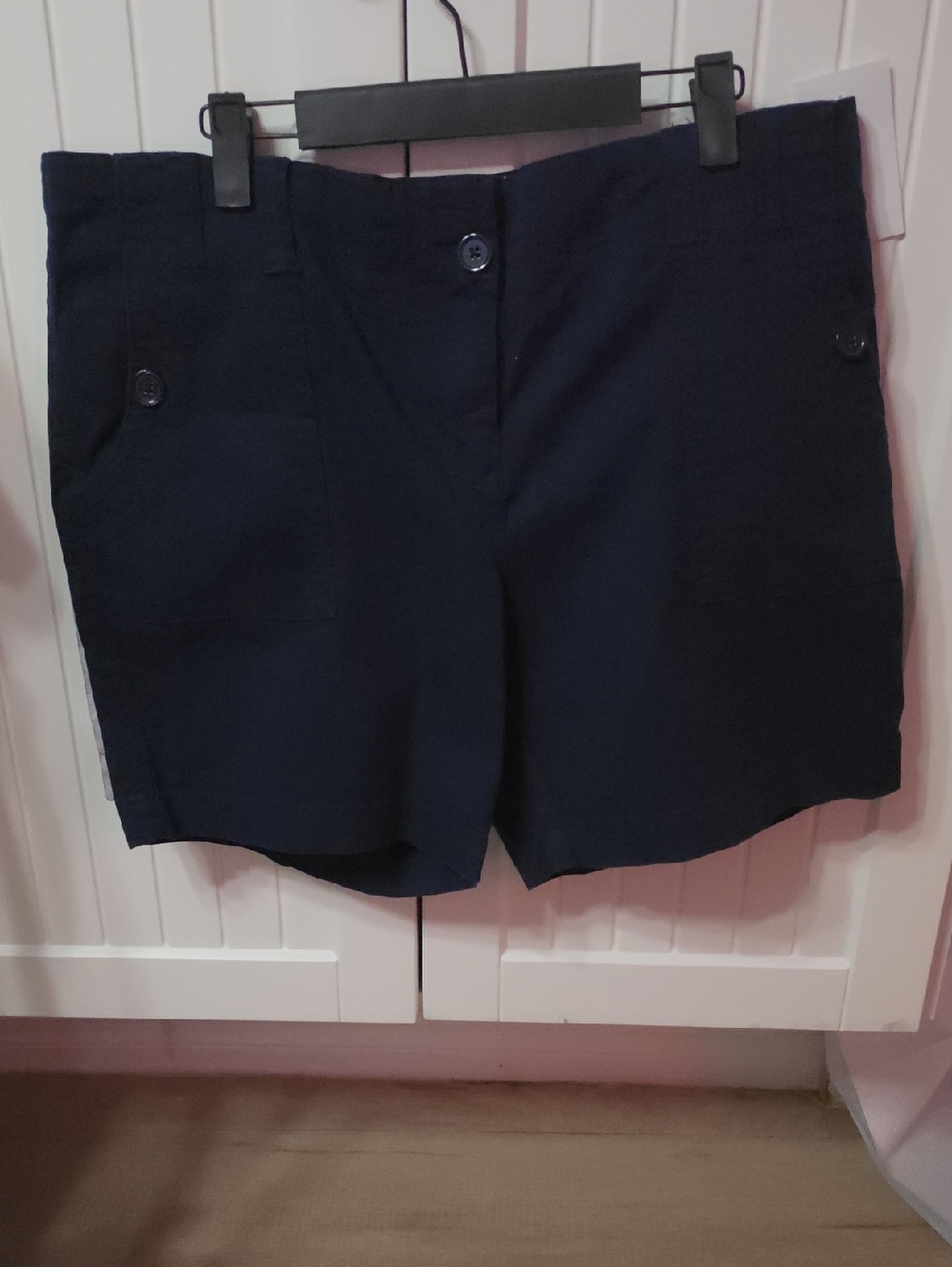 Dalia Navy Button-Front Bermuda Shorts
